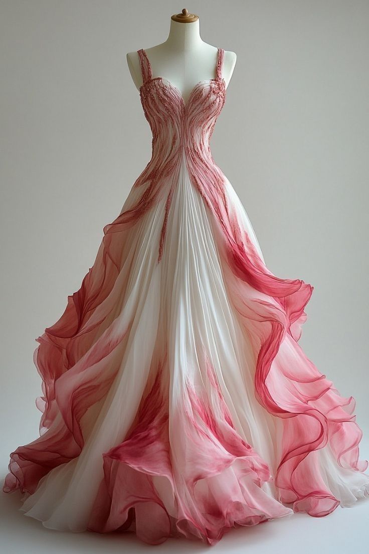 Vintage Ball Gowns Straps Ombre Pink Prom Dress Long Prom Gowns Tulle Prom Dresses