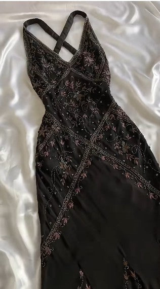 Vintage Black Beaded Halter Neck Mermaid Chiffon Prom Dresses For Prom Enchanted Backless Sleeveless Prom Gowns