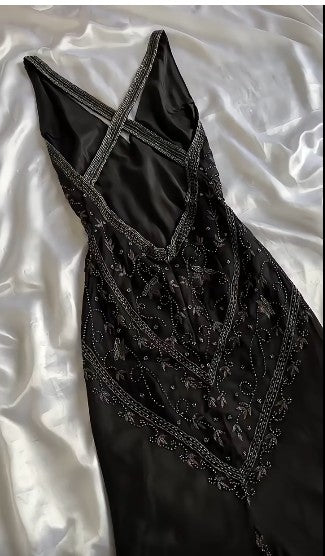 Vintage Black Beaded Halter Neck Mermaid Chiffon Prom Dresses For Prom Enchanted Backless Sleeveless Prom Gowns