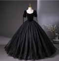 Vintage Black Puff Sleeve Velvet Shimmer Tulle Ball Gown Evening Dresses Sweet 16 Dresses