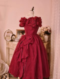 Vintage Court Red Bow Off-The-Shoulder Satin Ball Gown Evening Dresses