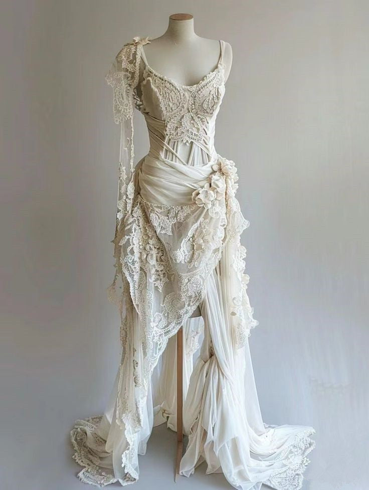 Vintage Unique Long Lace Prom Dress Wedding Dresses Bridal Gowns