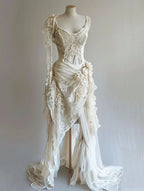 Vintage Unique Long Lace Prom Dress Wedding Dresses Bridal Gowns