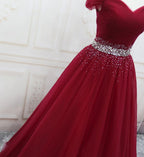 Wine Red Elegant Princess Gowns, Handmade Off Shoulder Ball Gown, Prom Dresses