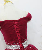 Wine Red Elegant Princess Gowns, Handmade Off Shoulder Ball Gown, Prom Dresses