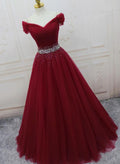 Wine Red Elegant Princess Gowns, Handmade Off Shoulder Ball Gown, Prom Dresses