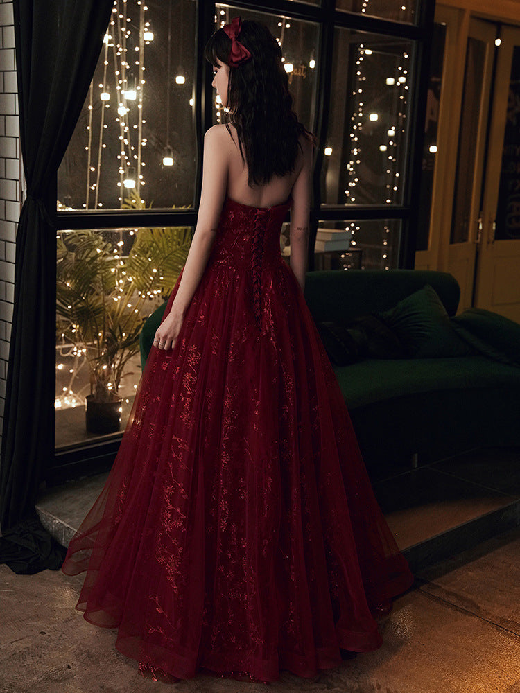 Wine Red Floral Lace And Tulle Long Prom Gowns Prom Dress, Burgundy Prom Dresses 2026