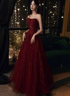 Wine Red Floral Lace And Tulle Long Prom Gowns Prom Dress, Burgundy Prom Dresses 2026